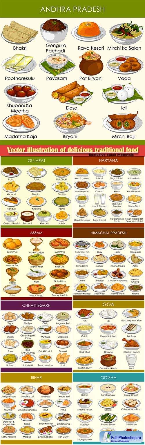 Vector illustration of delicious traditional food of India