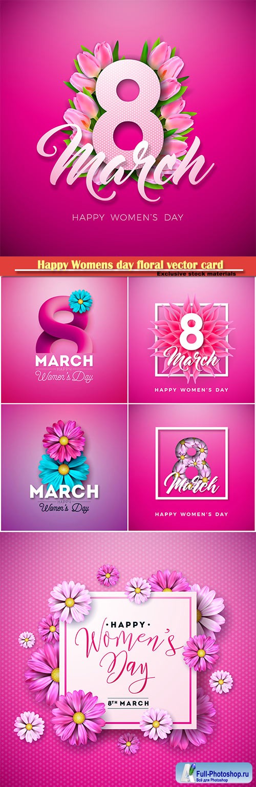 Happy Womens day floral greeting vector card design