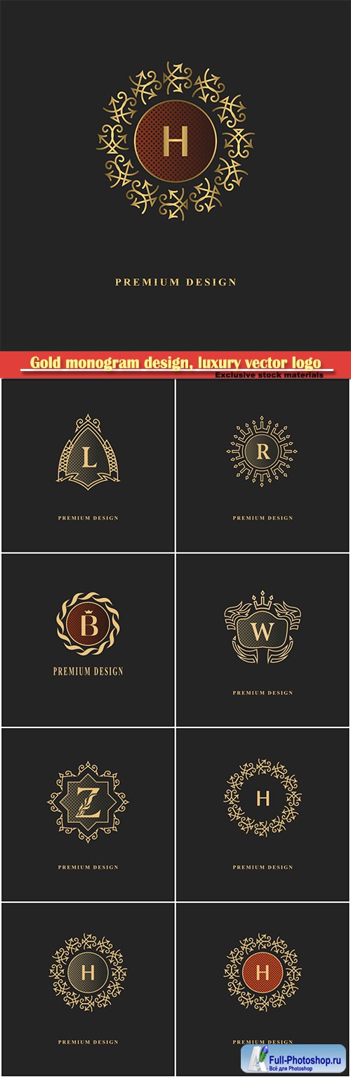 Gold monogram design, luxury vector logo template