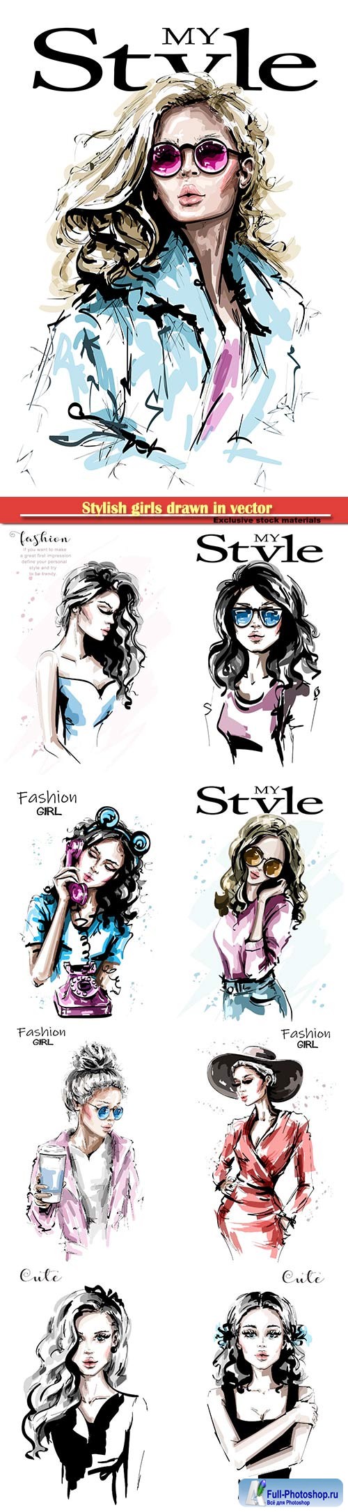 Stylish girls drawn in vector