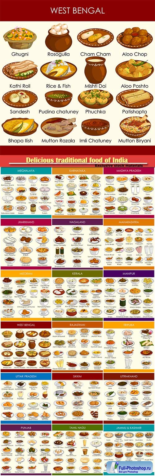 Vector illustration of delicious traditional food of India