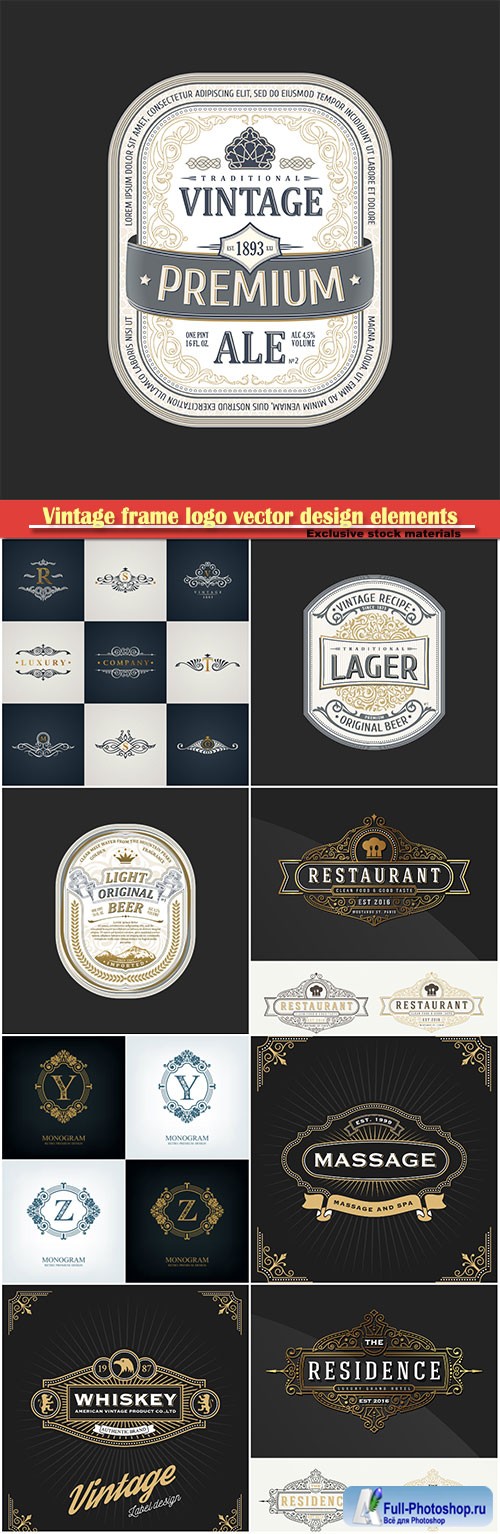 Vintage frame logo vector design elements