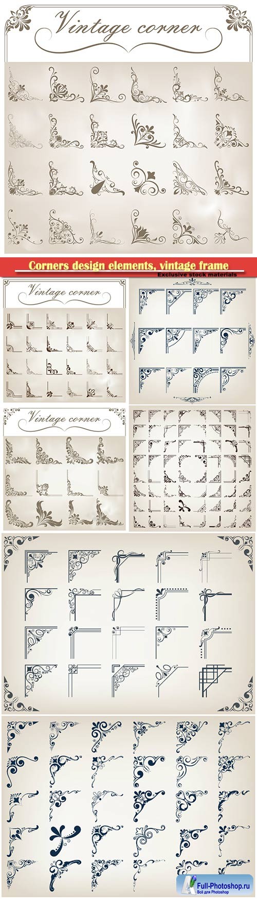 Corners design elements, vintage frame, decorative borders vector illustration