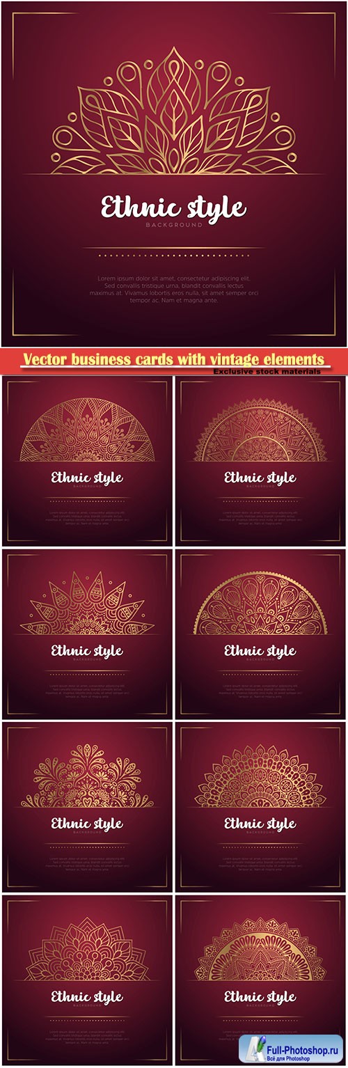 Vector business cards with vintage decorative elements with mandala