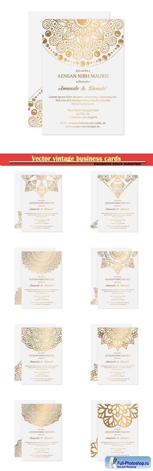 Vector vintage wedding cards with decorative elements with mandala