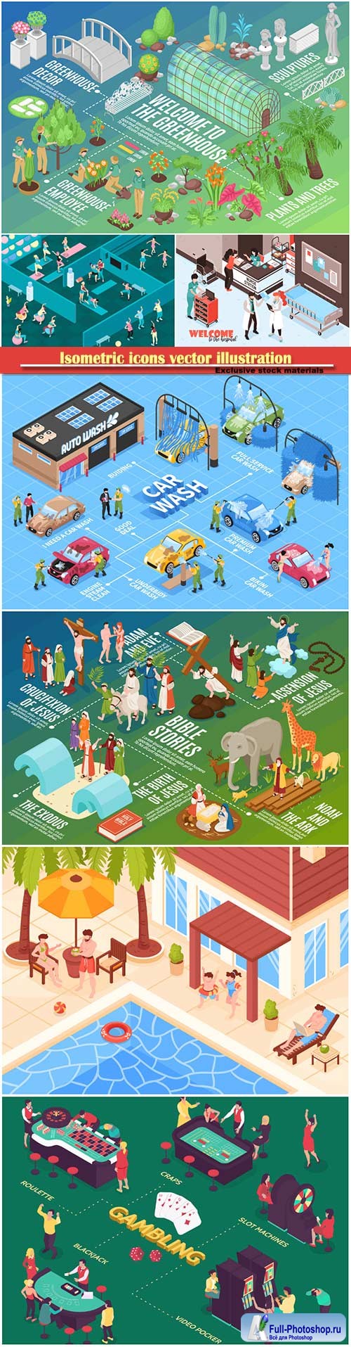 Isometric icons vector illustration, banner design template # 37