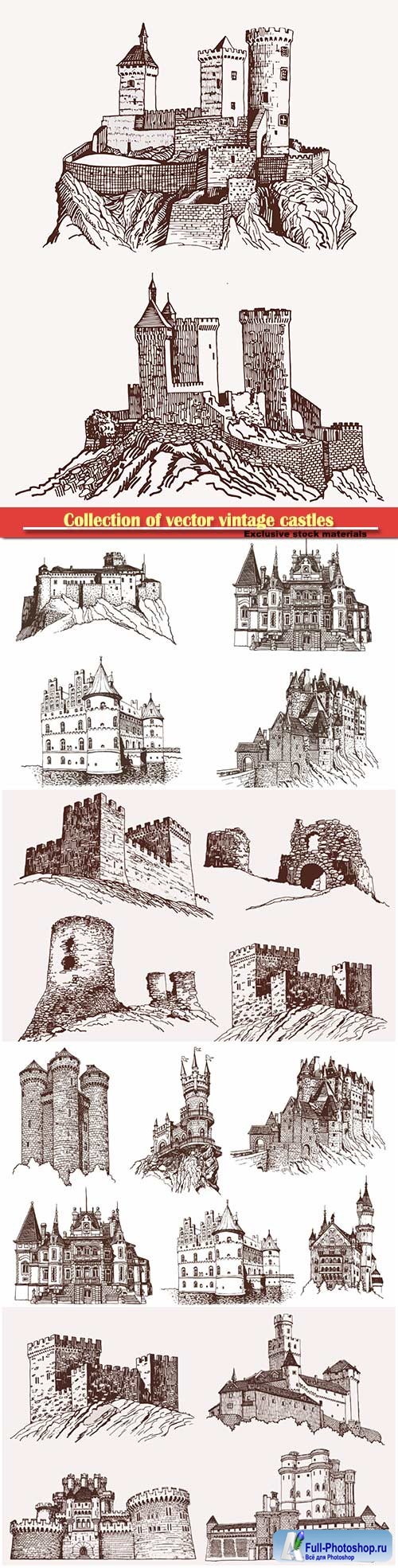 Collection of vector vintage castles