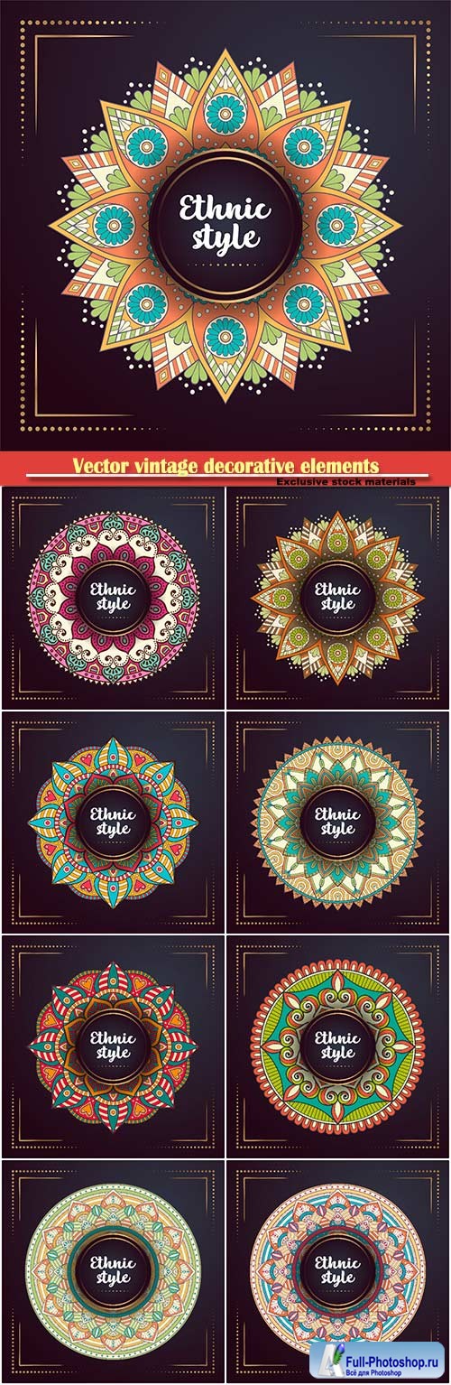 Vector vintage decorative elements with mandala