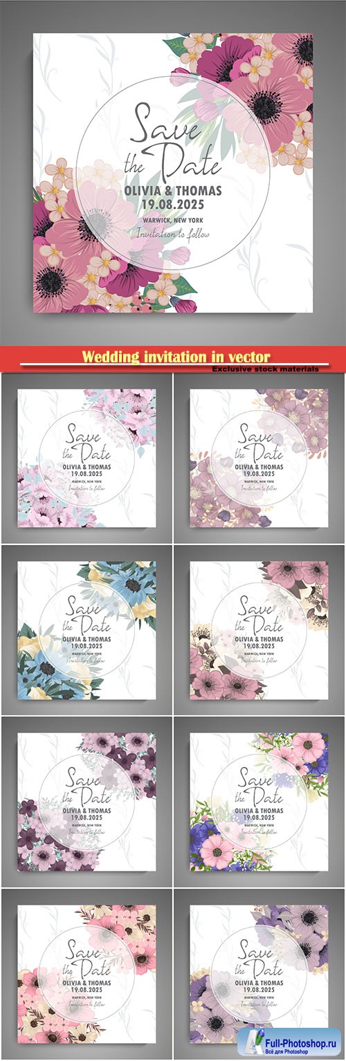 Wedding invitation in vector, flower design