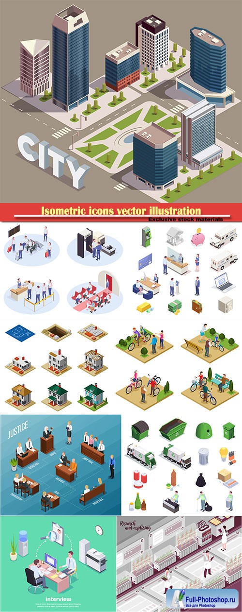 Isometric icons vector illustration, banner design template # 41