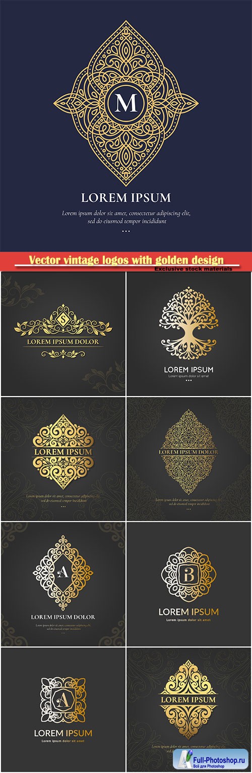 Vector vintage logos with golden design