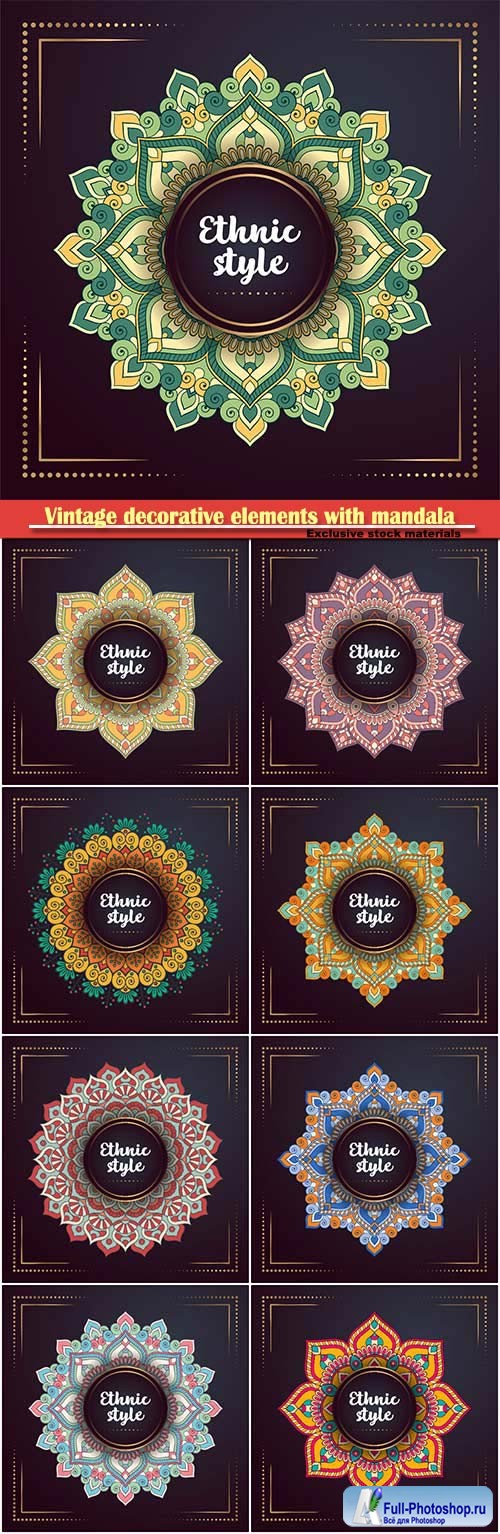 Vintage decorative elements with mandala vector illustration