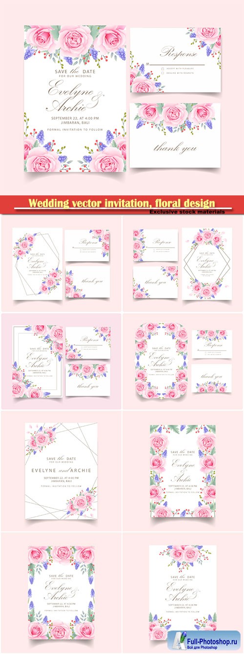 Wedding vector invitation, floral design