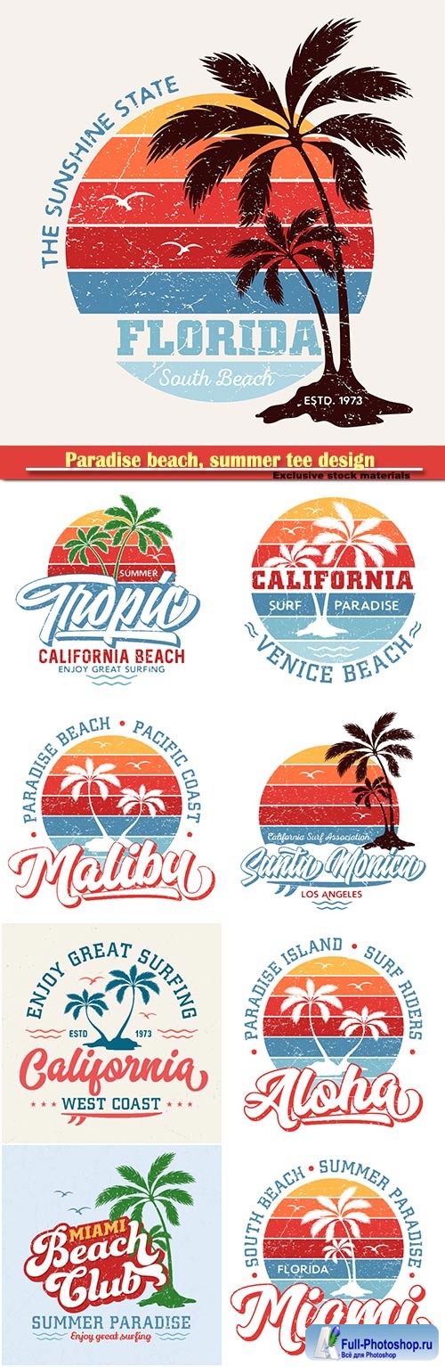 Paradise beach, summer tee design for printing