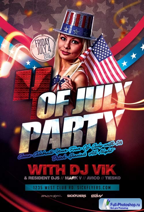 4th July Party psd flyer template
