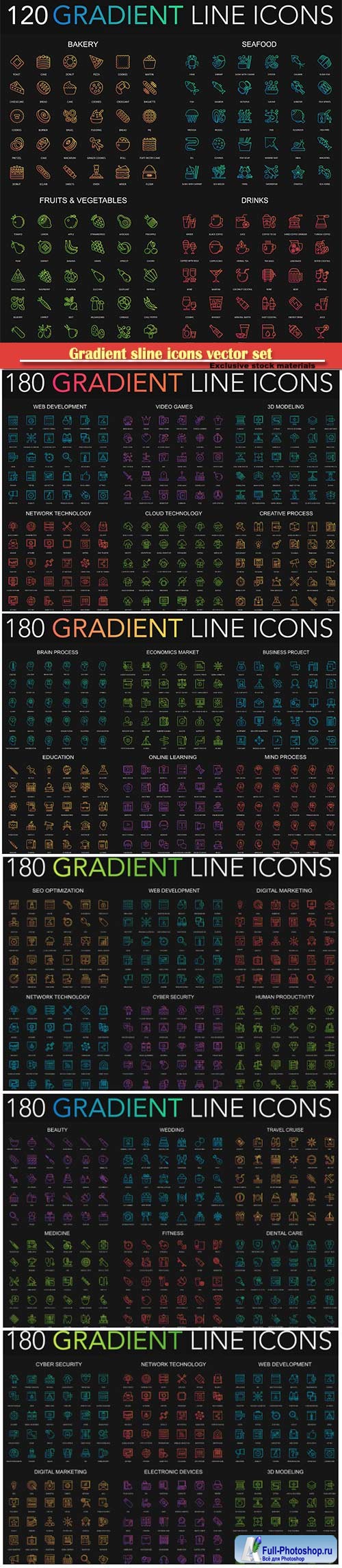 Gradient sline icons vector set