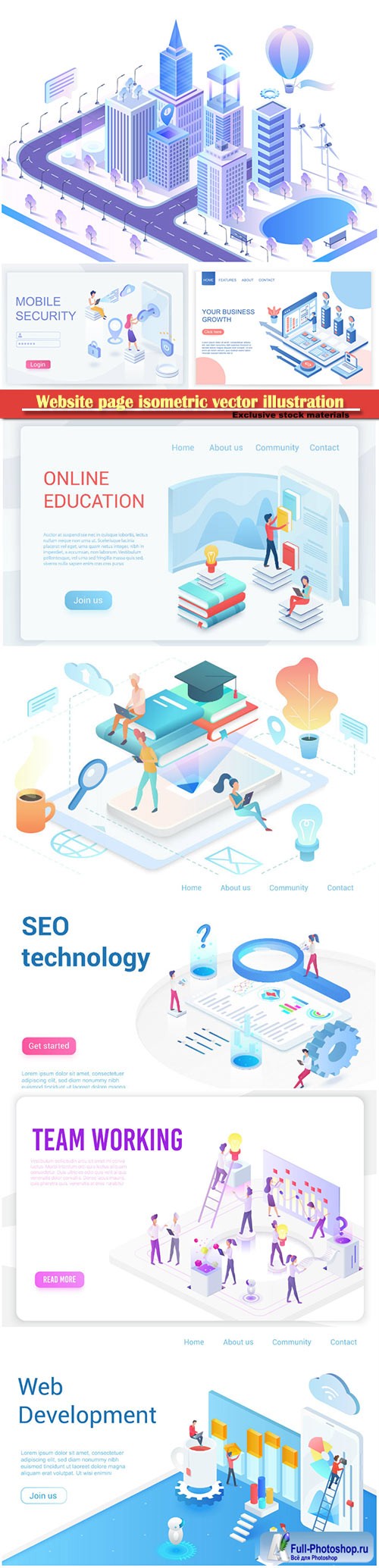 Website page isometric vector illustration, flat banner # 9