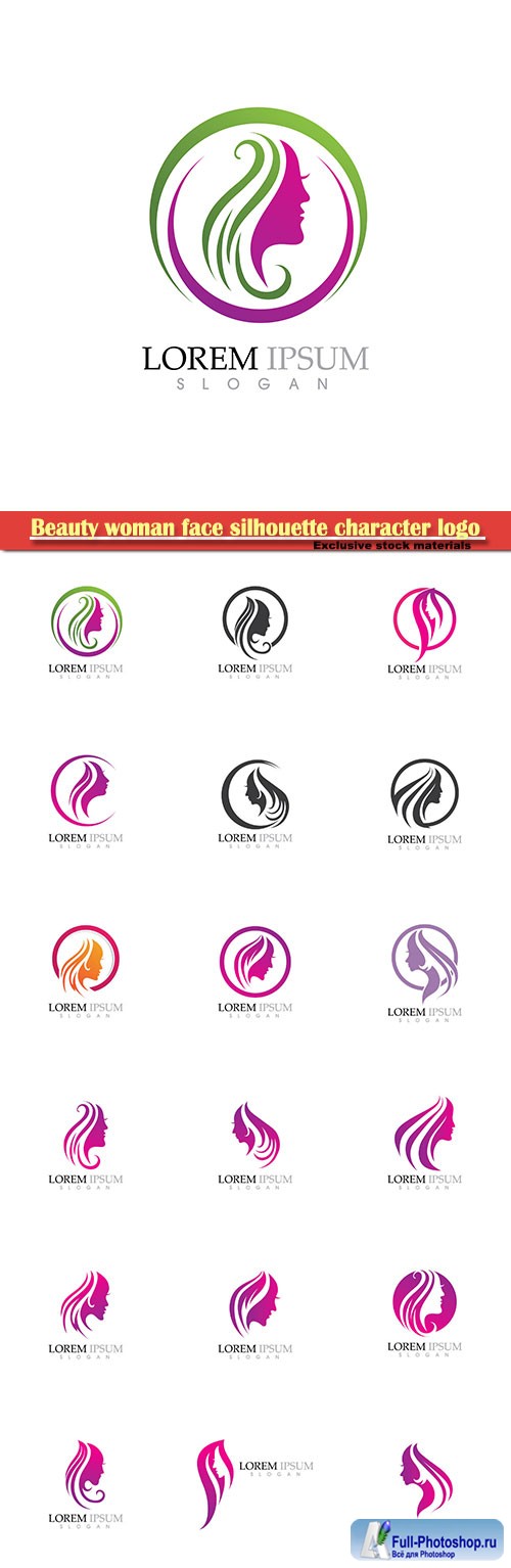 Beauty woman face silhouette character logo