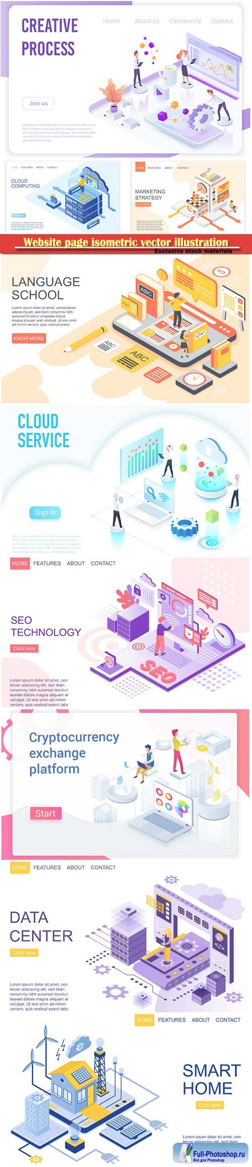 Website page isometric vector illustration, flat banner # 7