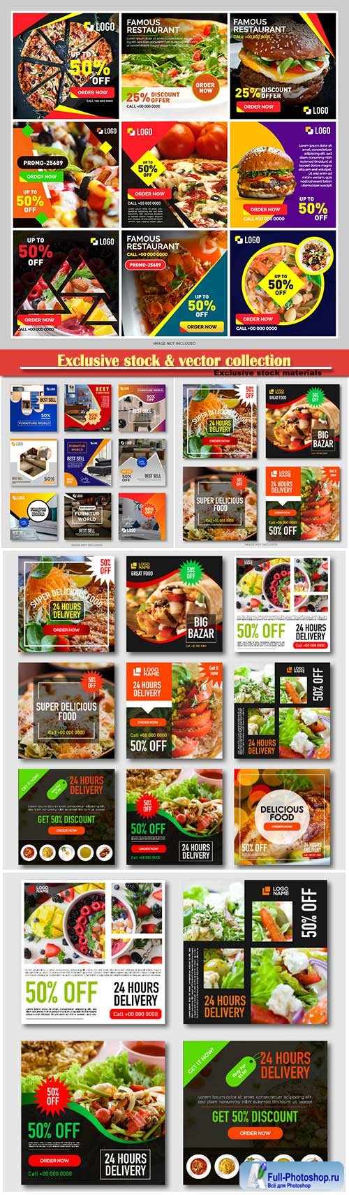 Vector business flyer set, discount food