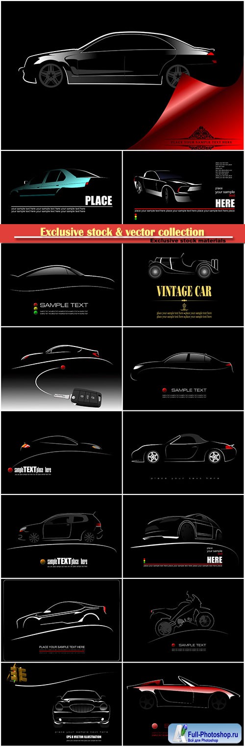 Silhouette of car on black background, vector logo illustration