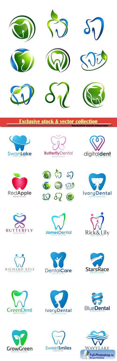 Tooth logo set Dental medical healthcare concept design