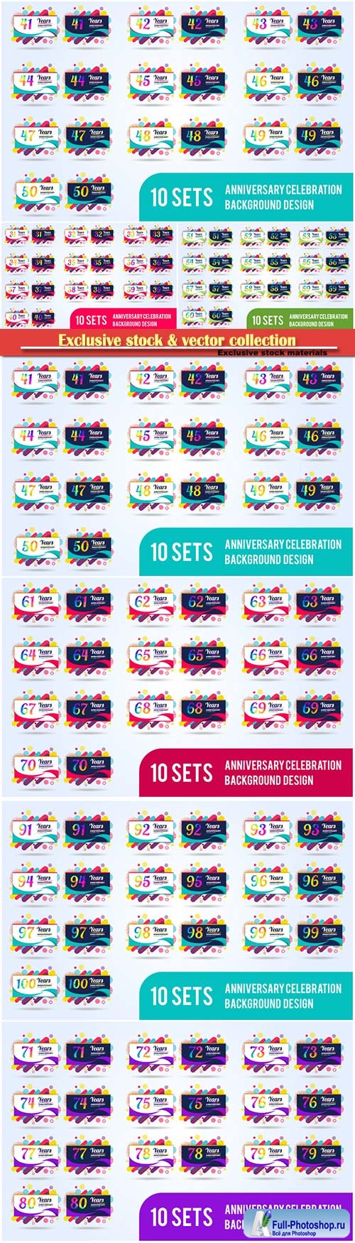 Anniversary set of modern design elements, colorful edition, celebration template design