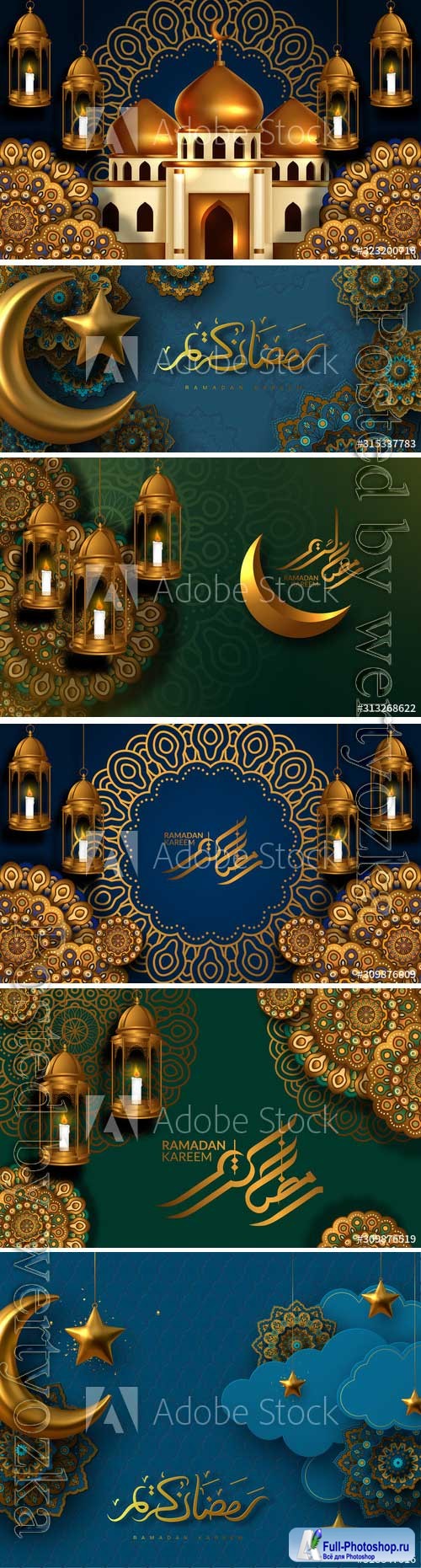 Ramadan Kareem vector card with 3d golden stars,  arabic calligraphy