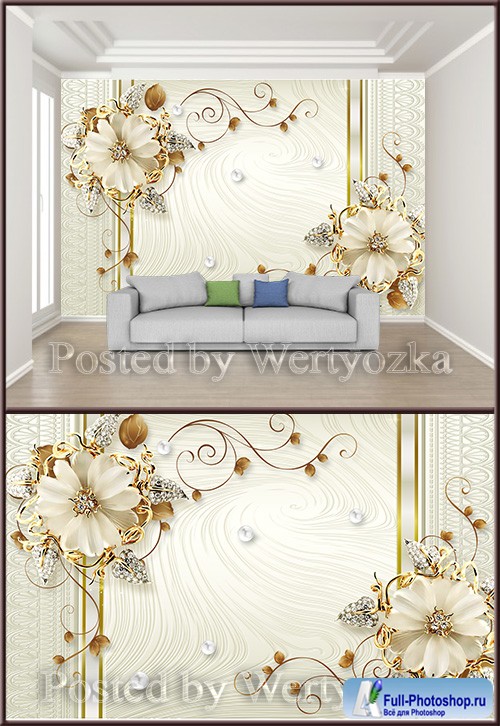 3D psd background wall champagne luxury jewelry flower