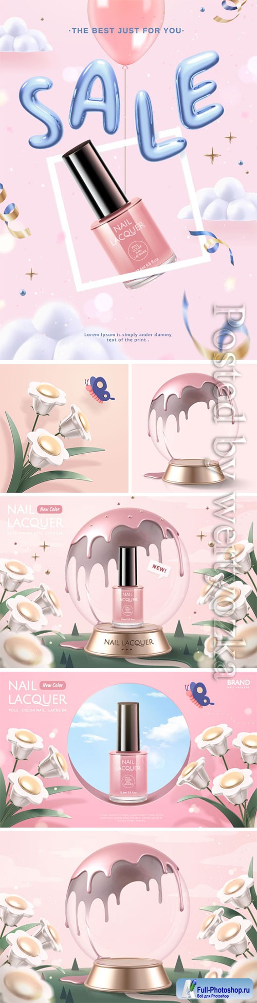 Cosmetics advertising vector posters, perfume, cream, nail polish # 4