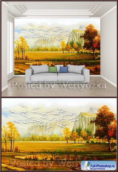 3D psd background wall landscape scenery oil painting