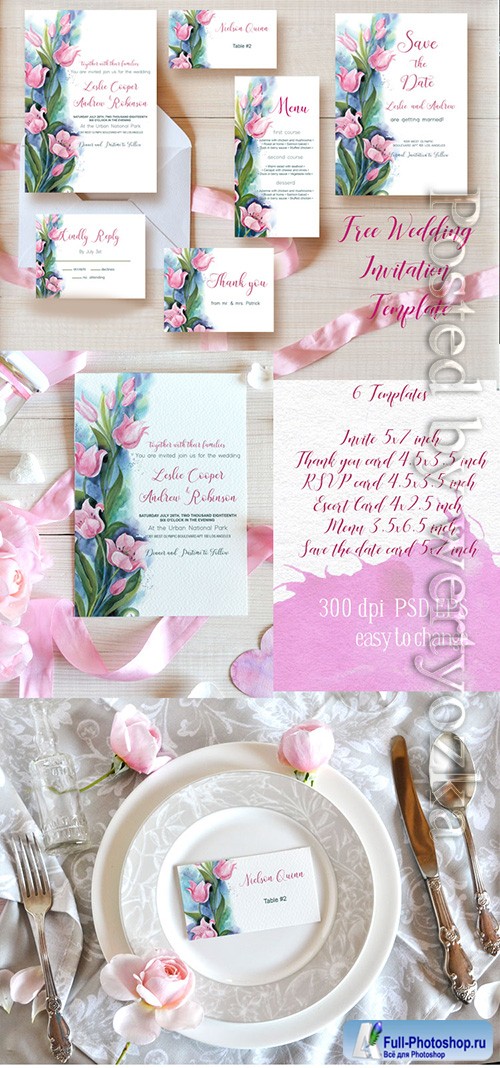 Wedding Invitation Tulips - Premium flyer psd template