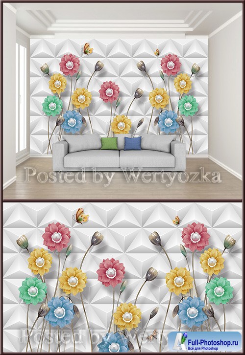 3D psd background wall stereo flower