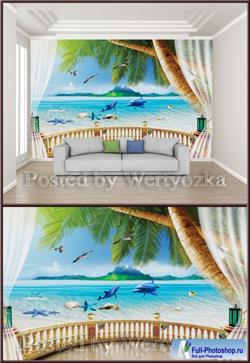 3D psd background wall sea view from the terrace