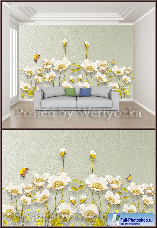 3D psd background wall embossed flowers