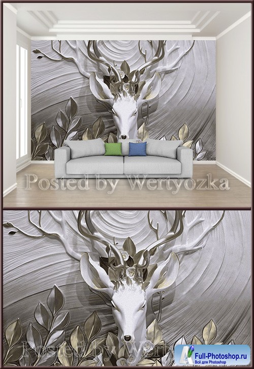 3D psd background wall three dimensional embossed fortune tree elk