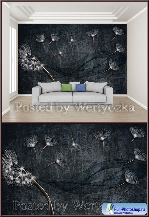 3D psd background wall black dandelion