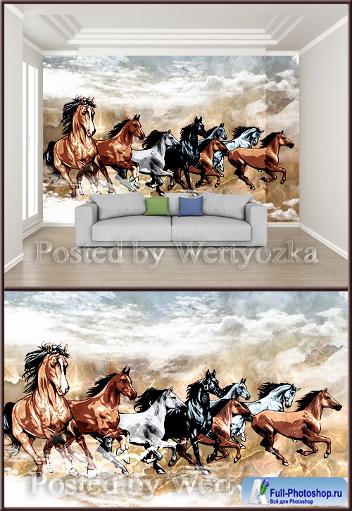 3D psd background wall chinese style horse