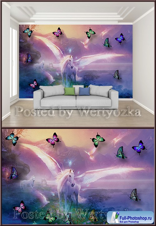 3D psd background wall fairy horse with wings