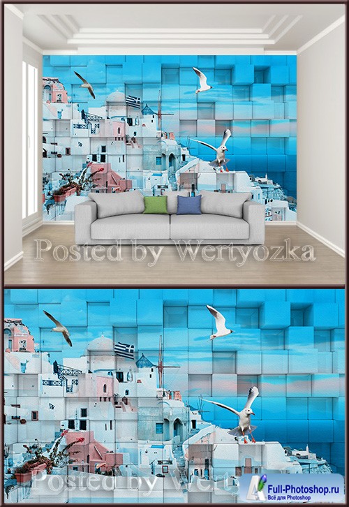 3D psd background wall greek house