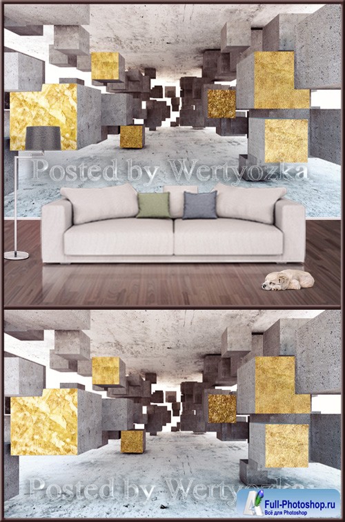 3D psd background wall postmodern three dimensional golden geometric