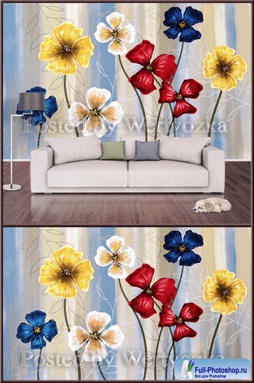 3D psd background wall colorful flowers