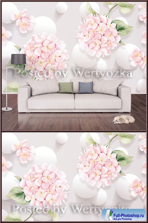 3D psd background wall hydrangea