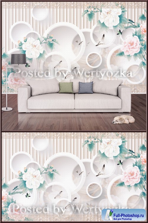 3D psd background wall circles and peonies