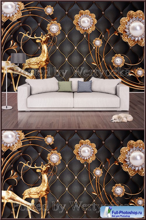 3D psd background wall golden elk