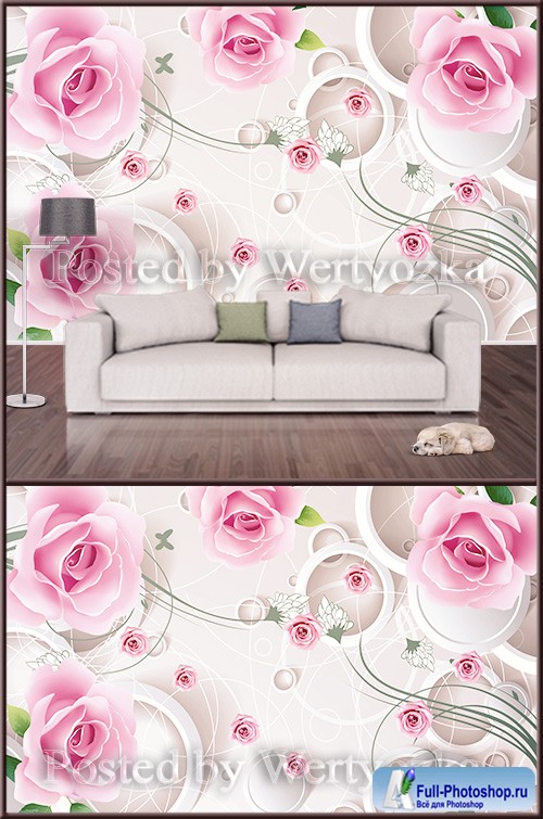 3D psd background wall pink roses abstraction