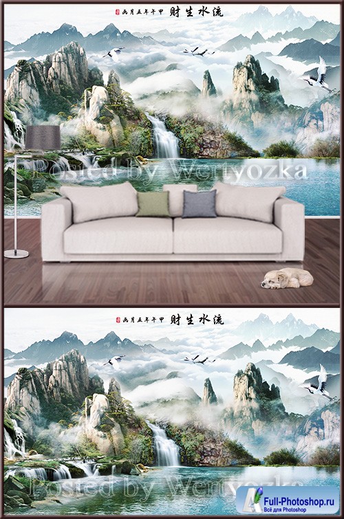 3D psd background wall mountain landscape