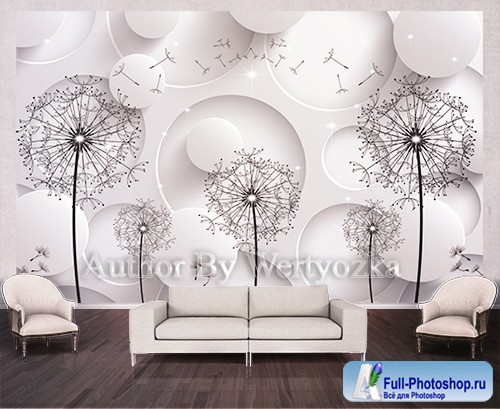 Dandelion background wall decors, 3D models template PSD