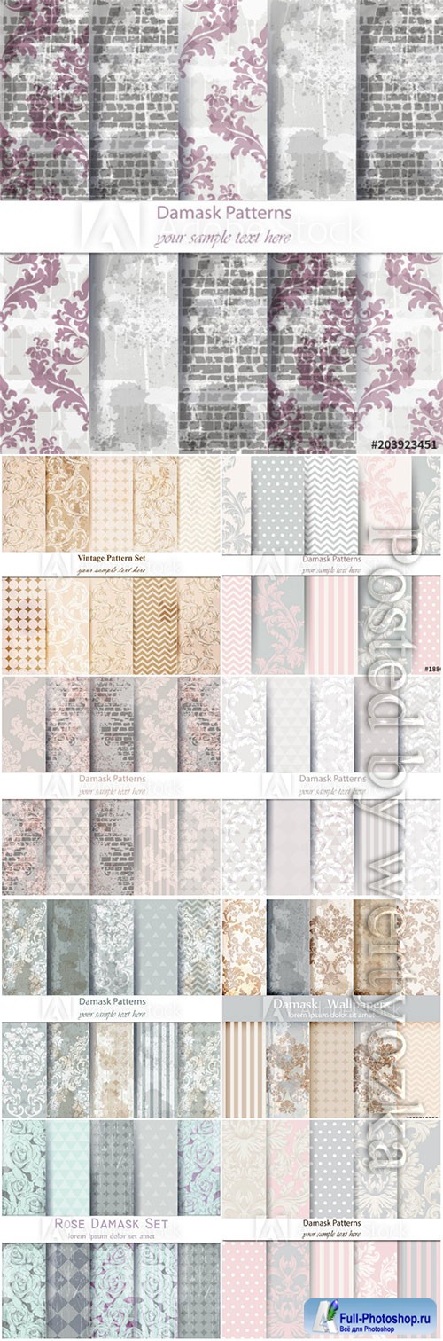 Damask patterns set vector