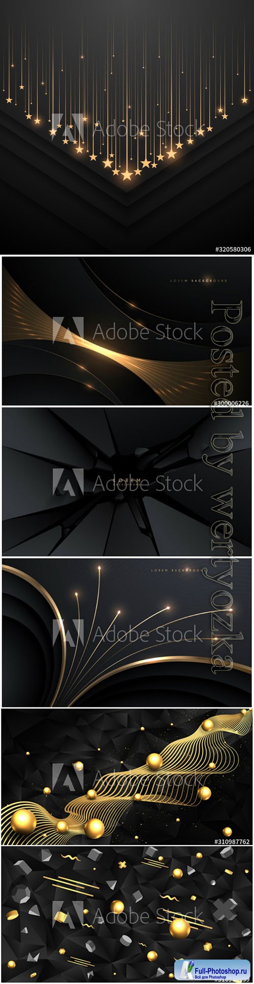 Golden black 3D primitives realistic geometric vector illustration